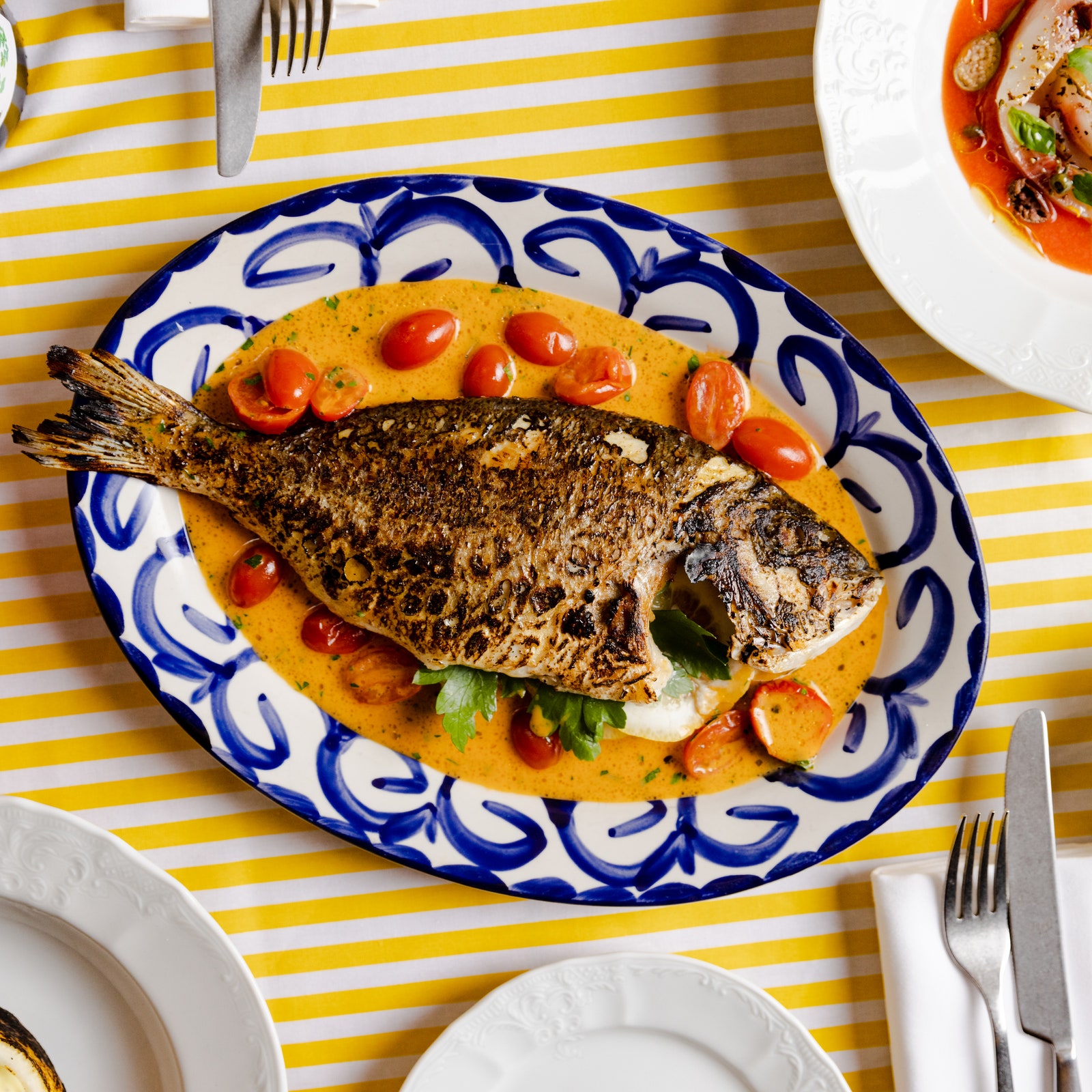 Grilled butterfly sea bream with fennel vinaigrette